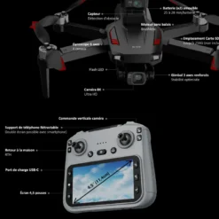 Drone gimbal 3 axes capteur 360° 8k hd