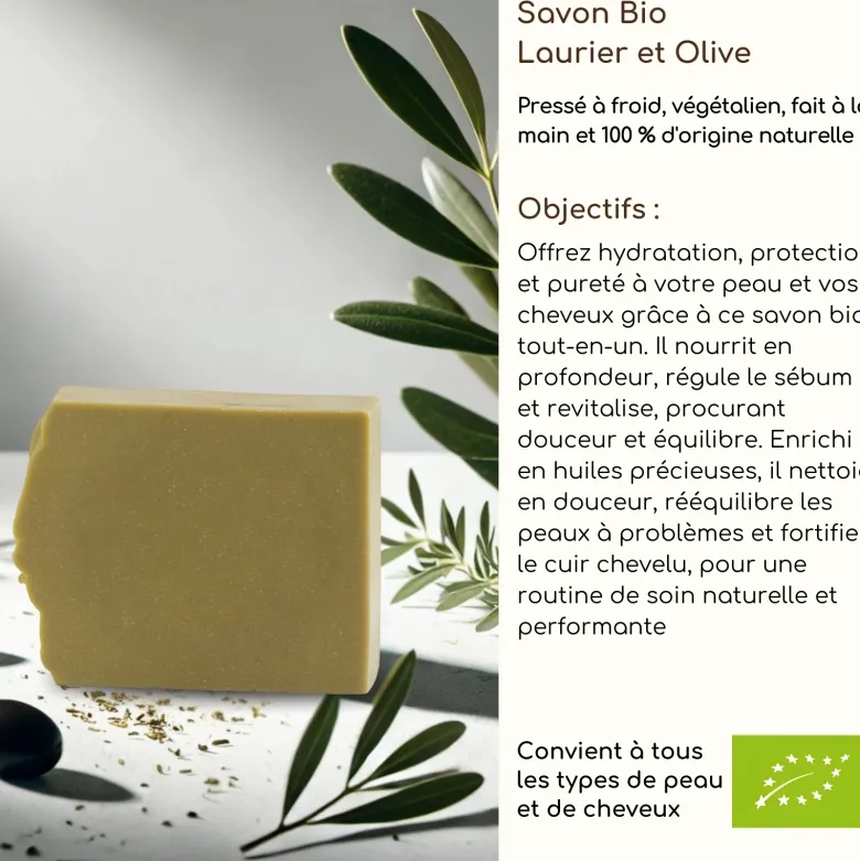 Duo savon bio olive & laurier + support magnétique fabriqué en france