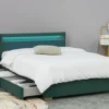 Enfield lit en velours vert avec rangements et led intégrées 140x190 cm
