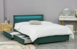 Enfield lit en velours vert avec rangements et led intégrées 140x190 cm