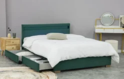 Enfield lit en velours vert avec rangements et led intégrées 140x190 cm