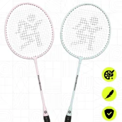 Ensemble de badminton hypermotion 2 raquettes acier avec housse rose