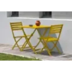 Ensemble repas de jardin carré 2 places en aluminium - jaune moutarde