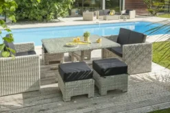 Ensemble repas de jardin encastrable 8 places en résine tressée - crème