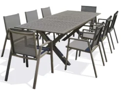 Ensemble repas de jardin 8 places en aluminium - quartz