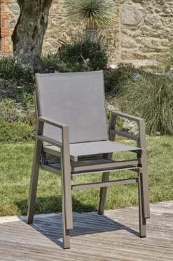 Ensemble repas de jardin 8 places en aluminium - quartz