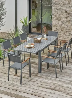 Ensemble repas de jardin 8 places aluminium - gris anthracite