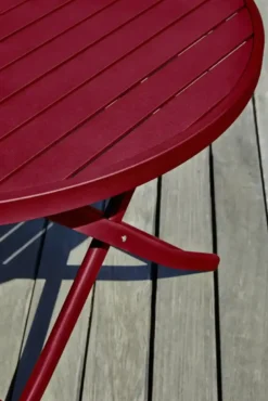 Ensemble repas de jardin rond 4 places en aluminium - rouge carmin