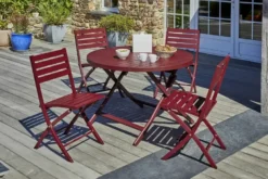 Ensemble repas de jardin rond 4 places en aluminium - rouge carmin