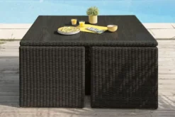 Ensemble repas encastrable 8 places en résine tresséee + housse - noir