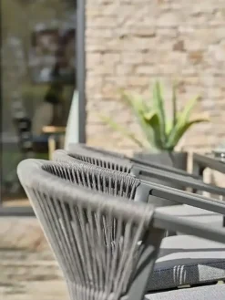 Ensemble repas jardin 6 places en céramique - gris anthracite