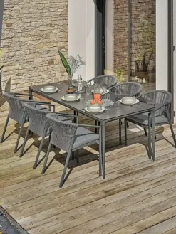 Ensemble repas jardin 6 places en céramique - gris anthracite