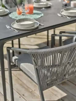 Ensemble repas jardin 6 places en céramique - gris anthracite