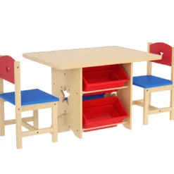 Ensemble table et chaises enfant bois 4 bacs de rangement inclus
