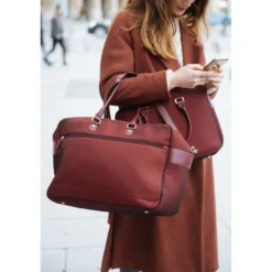 E2r bagage cabine femme tissu et cuir bordeaux upcyclés giovana