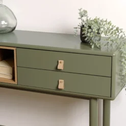 Ethan - console 3 tiroirs et 1 niche en bois naturel vert