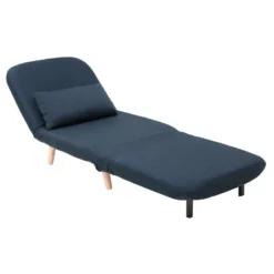 Fauteuil convertible en tissu bleu foncé et bois clair amiko