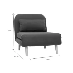 Fauteuil convertible en tissu bleu foncé et bois clair amiko