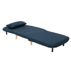 Fauteuil convertible en tissu bleu foncé et bois clair amiko