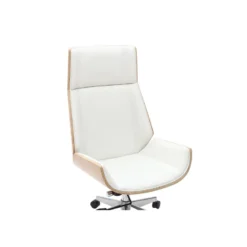 Fauteuil de bureau de direction blanc, bois clair et acier chromé curved