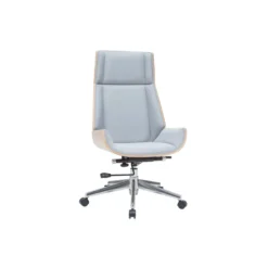 Fauteuil de bureau de direction en tissu gris clair et bois clair curved