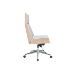 Fauteuil de bureau de direction en tissu gris clair et bois clair curved
