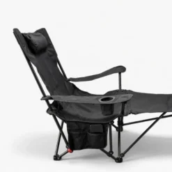 Fauteuil de camping inclinable 3 positions, repose-pied détachable noir