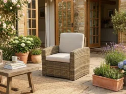 Fauteuil de jardin en alu et résine tressée selenim naturae - hespéride