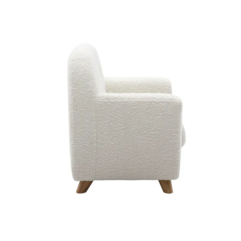 Fauteuil enfant en tissu effet laine bouclée blanc et bois clair norkid