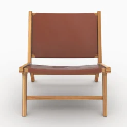 Fauteuil en teck et cuir lisse marron - kuna
