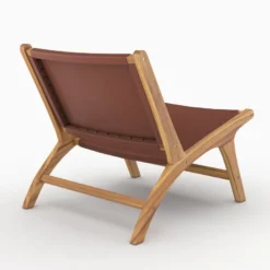 Fauteuil en teck et cuir lisse marron - kuna