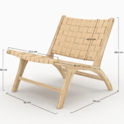Fauteuil en teck et cuir tressé beige - kuna