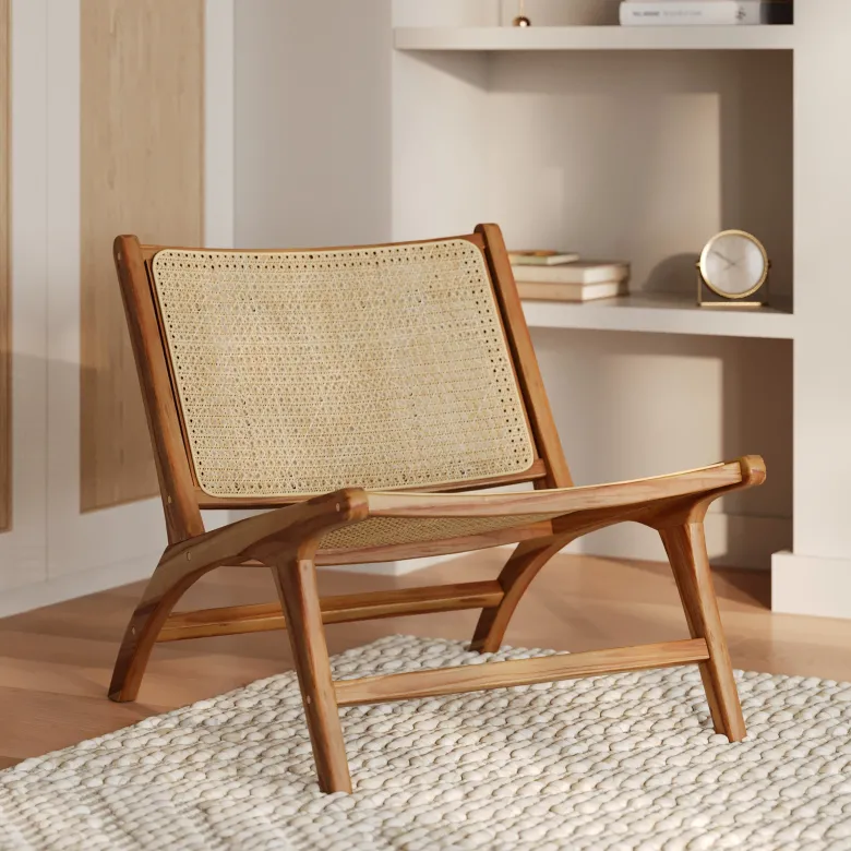 Fauteuil en teck et tressage cannage en rotin - kilka