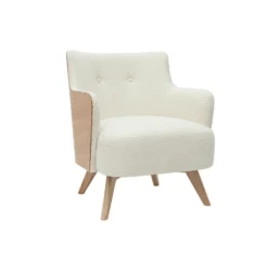 Fauteuil en tissu effet laine bouclée blanc cassé et bois clair valmy