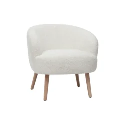 Fauteuil en tissu effet laine bouclée blanc cassé et bois clair maggie