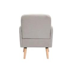 Fauteuil en tissu effet velours texturé beige et bois clair isko