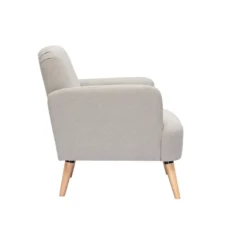 Fauteuil en tissu effet velours texturé beige et bois clair isko