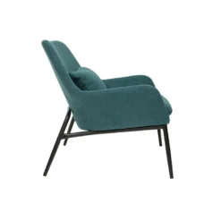 Fauteuil en tissu effet velours bleu canard et métal noir maxine