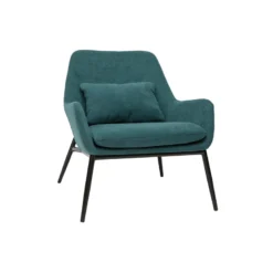 Fauteuil en tissu effet velours bleu canard et métal noir maxine
