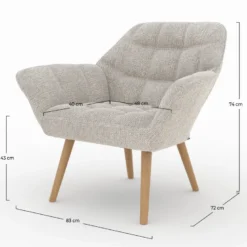 Fauteuil en tissu gris clair et pieds en bois - simba