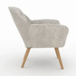 Fauteuil en tissu gris clair et pieds en bois - simba
