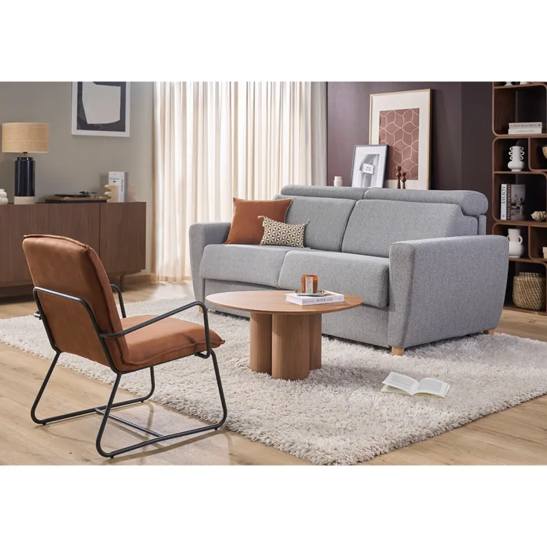 Fauteuil marron et métal noir mercy