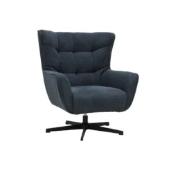 Fauteuil pivotant en tissu effet velours texturé bleu foncé et métal avery
