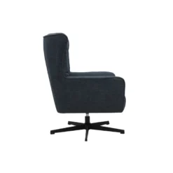 Fauteuil pivotant en tissu effet velours texturé bleu foncé et métal avery