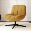 Fauteuil pivotant en tissu effet velours jaune moutarde - elvis