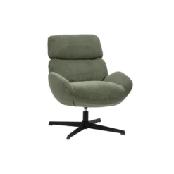 Fauteuil pivotant en tissu velours côtelé vert kaki et métal noir klem