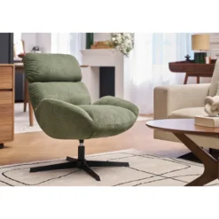 Fauteuil pivotant en tissu velours côtelé vert kaki et métal noir klem