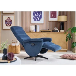Fauteuil pivotant relax manuel en tissu chenille bleu foncé nelson