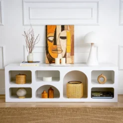 Ferlis buffet bas 7 niches design organique blanc 160x50cm