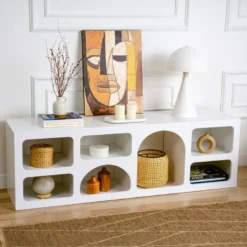 Ferlis buffet bas 7 niches design organique blanc 160x50cm